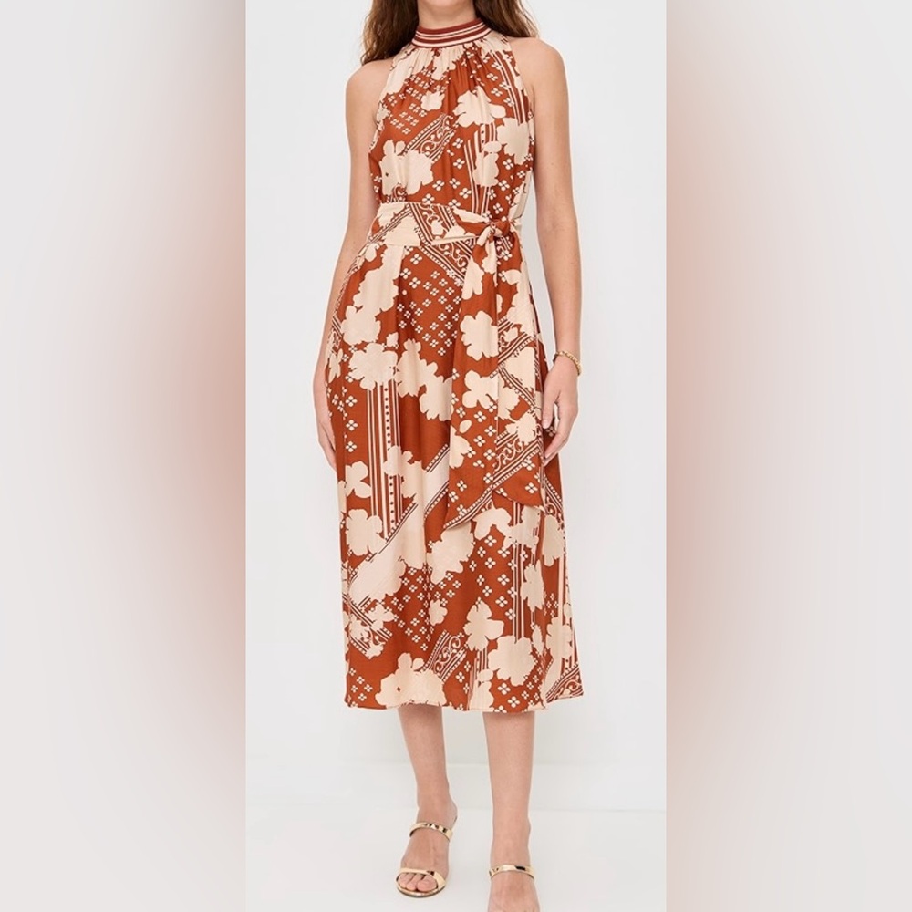 Ramy Brook Alana Sleeveless Floral Print Midi/Maxi Dress Size XS Brown/Cream